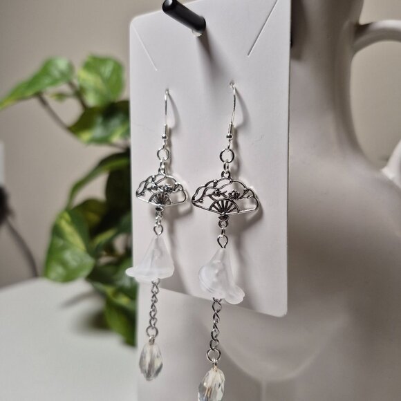 Handmade Lily of the Valley and Plum Blossom Charm Dangle Earrings - Picture 4 of 6